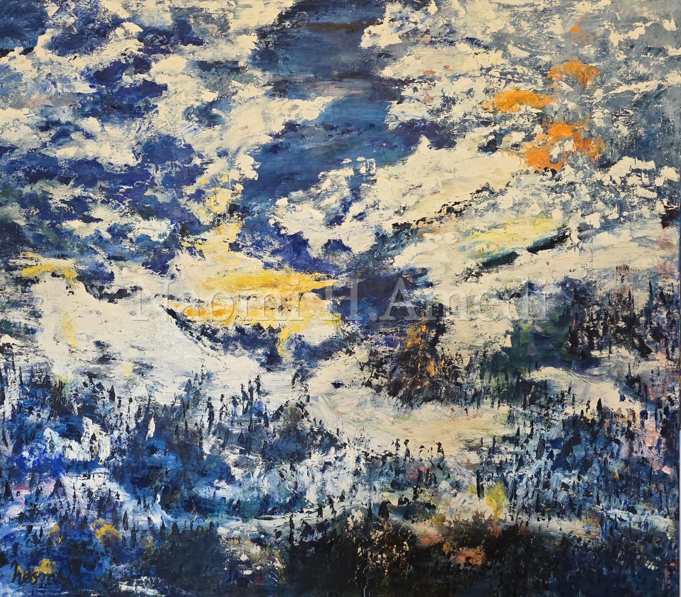 השמים מספרים — שמן על בד · 90×80, מאת נעמי ח. עמדי